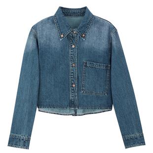 Mind Bridge2026年春牛仔外套女士水洗蓝短款丹宁复古工装上衣