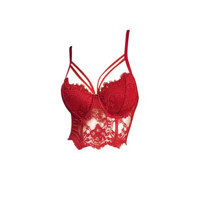 2025酒红色纯欲蕾丝吊带辣妹上衣