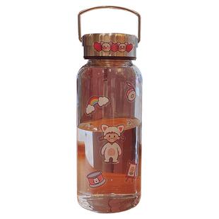 带茶隔玻璃杯大容量便携耐高温带盖简约森系ins手提水杯女1000ml