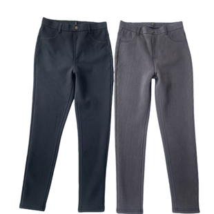 亚麻棉针织加绒松紧高腰高弹力大显瘦羊羔绒保暖加厚小脚裤黑灰女