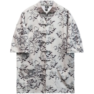 半闲集＜觉缘·祥龙出云＞夏季印花短袖中国风唐装男复古国潮衬衫