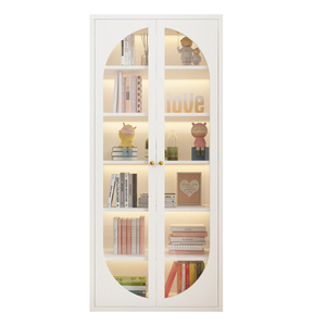 奶油风铁艺书柜玻璃门客厅置物柜简约家用收纳展示柜储物柜落地柜