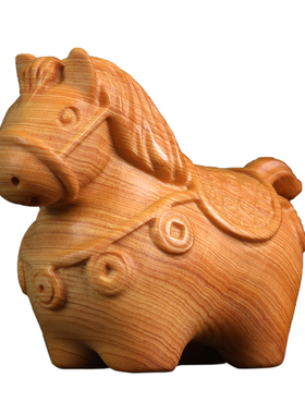 天然崖柏木雕福马招财生肖手把件