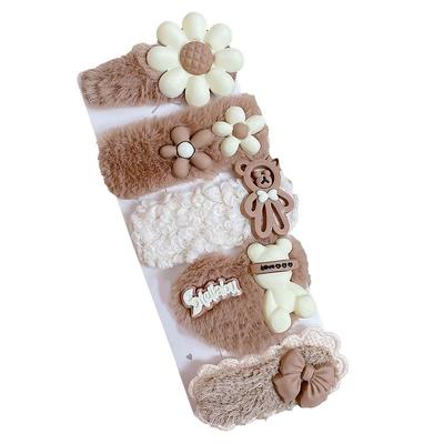 可爱咖色毛绒发夹女2025新款高级