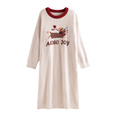 睡裙女秋冬季半边绒可爱长款睡袍