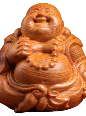 天然崖柏木弥勒佛文玩手把件