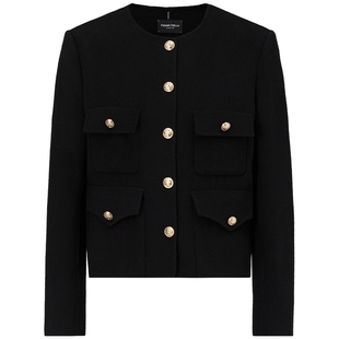 FF仿佛冬季新款短外套女黑色休闲羊毛上衣小香风短款