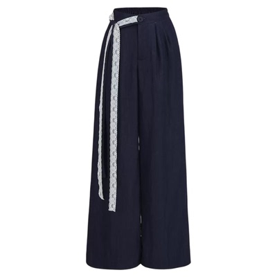 Lovedeath蕾丝拼接绑带阔腿裤