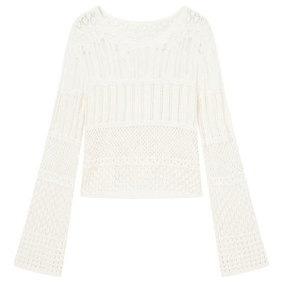Goodland美地白色法式镂空钩针毛衣女针织衫2026春新款LC36106250