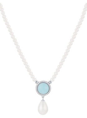 一撇一捺项链925银海蓝宝吊坠