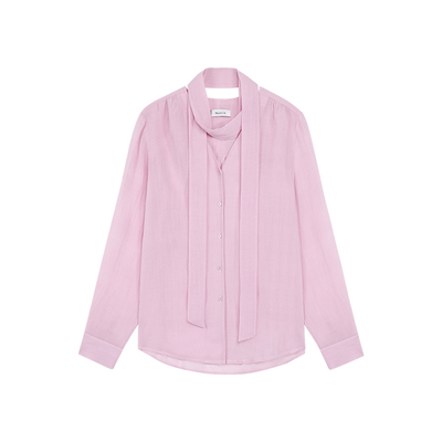 Maven Lin 海盐白沙|高级感飘带苎麻衬衫女夏季轻薄宽松V领防晒衫