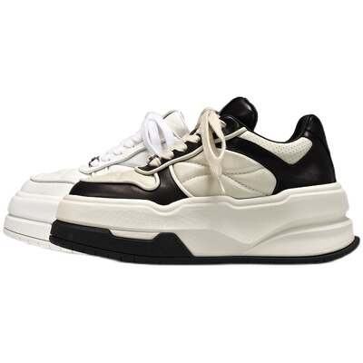 UandI真皮厚底熊猫小白鞋女