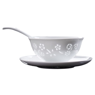 景德镇玲珑瓷餐具高温釉下彩陶瓷高白瓷家用防烫碗深盘菜盘骨碟