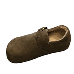 2025冬季新款时尚百搭圆头平底舒适女鞋真皮加绒轻便勃肯鞋女棉鞋