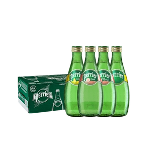 巴黎水perrier法国原装进口充气天然矿泉水经典玻璃瓶330ml*24瓶