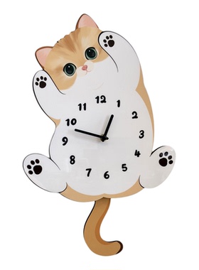 尾巴摇摆猫咪挂墙钟表
