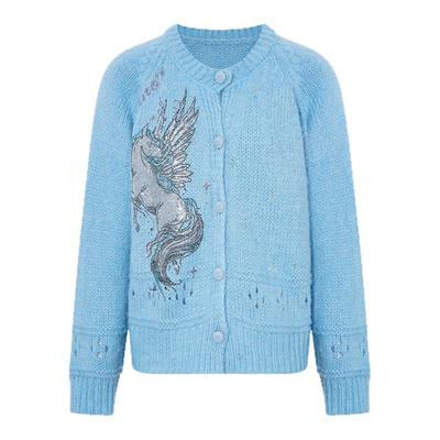 TCH2025冬季新款时尚烫钻蓝色洋气减龄绵羊毛针织开衫T75D43E1072