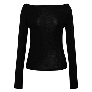 伊芙丽outlets店莫代尔天丝一字领抽褶长袖打底T恤春夏内搭上衣女