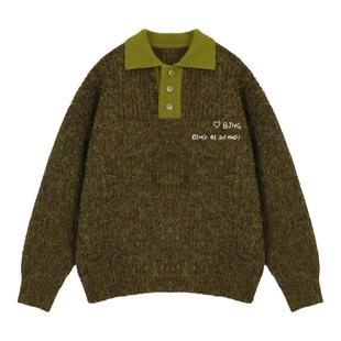 BJHG不计后果美式复古针织毛衣男款冬季潮牌慵懒宽松polo领外套女