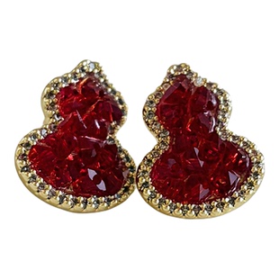 红色水晶葫芦耳钉女轻奢高级感玄学旺财纯银针耳环新款新年耳饰品