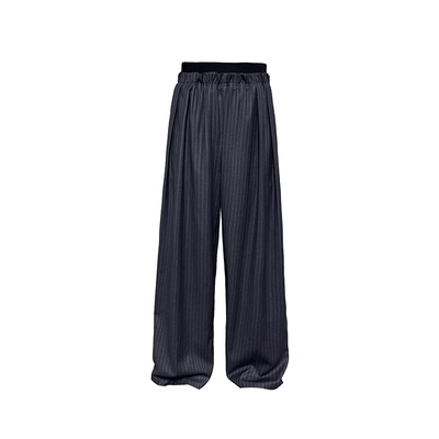 JCAESAR PANTS 螺纹腰拼接条纹打褶长裤 条纹抗皱 合体微阔