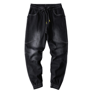 春秋款哈伦牛仔裤男士潮牌束脚裤工装宽松收口缩脚哈伦裤子男秋季