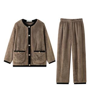 贝妍高级感小香风睡衣女秋冬季加厚珊瑚绒套装保暖加绒大码家居服