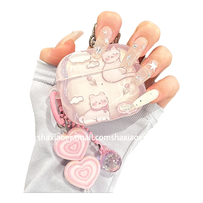 粉色半透云朵猫咪适用airpodspro3苹果pro2无线蓝牙耳机套airpods4女三新款airpods2软3耳机壳防摔保护套可爱