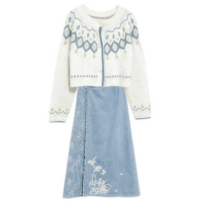 云藏月绣慵懒风毛衣牛仔半裙套装