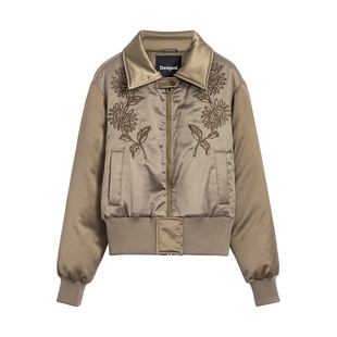 【保暖90白鸭绒】Desigual翻领花卉刺绣拼接女士羽绒服