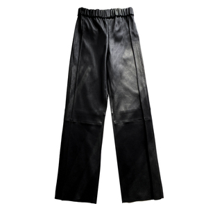 100%纯皮绵羊皮弹力女皮裤2025年秋冬新款羊皮直简九分裤显瘦百搭