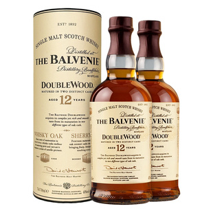 Balvenie百富12年双桶陈酿单一麦芽洋酒700ml双瓶装进口威士忌