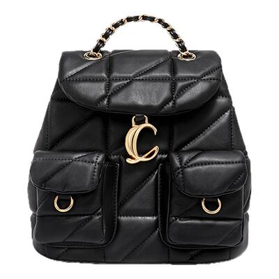 cywe通勤女双肩包百搭黑色链