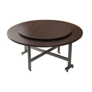 云沐语折叠圆桌餐桌旋转圆盘颗粒板家用10人圆桌面圆形吃饭桌子