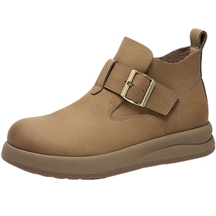 千百度厚底全包勃肯鞋女款2025秋冬新款增高美拉德平底真皮单鞋