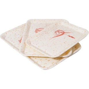 秋草仿瓷托盘长方形盘客房塑料托盘密胺餐具水杯托盘面包蛋糕盘子