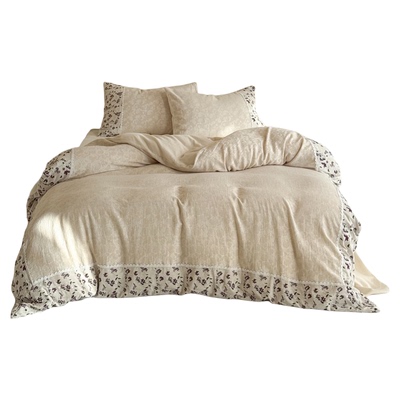 Tender | 复古情调棉麻混纺水洗提花温柔蕾丝四件套床笠拼角床品