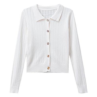 翻领短款针织衫女薄款镂空上衣