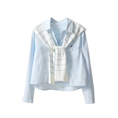 宽松韩版单排扣长袖口袋衬衫