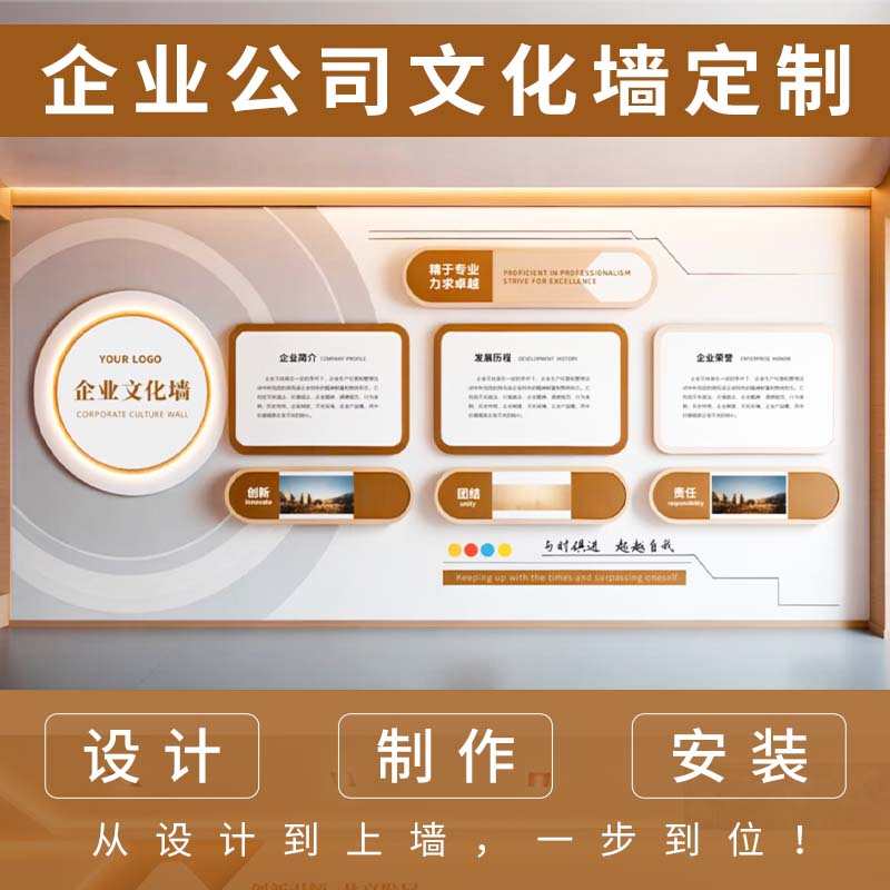 企业文化墙设计定制公司会议室走廊装饰楼梯3D墙立体展示贴墙照片