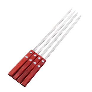 不锈钢烧烤签子家用烧烤钢签东北大油边商用大串烤肉大号木柄扁签