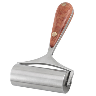 不锈钢皮革滚胶轮 花梨木贴片手工DIY皮革工具滚轮 304钢轴承4988