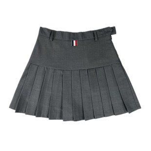 春夏新款高腰百搭学院风高品质西装料无弹百褶裙A字裙半身裙短裙