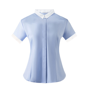 蓝色衬衫女短袖夏季职业工作服上衣高级气质修身女士工装白色衬衣