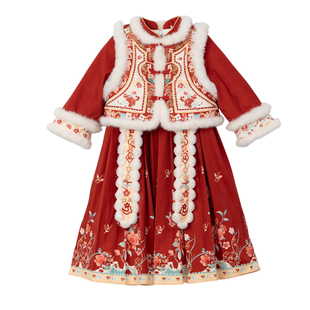 汉服女童2025冬款儿童新中式国风仙气马甲旗袍裙女宝过年拜年服