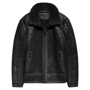 冬季新款皮毛一体外套男保暖休闲男士加绒皮衣羊羔毛领皮夹克男厚