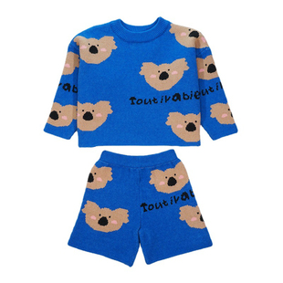 小蜜糖童装女童套装秋冬儿童宝宝针织衣服短裤男童蓝色毛衣女宝潮