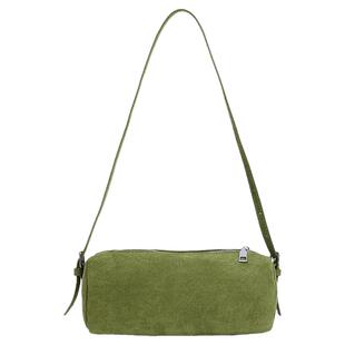 秋季超火小众麂皮绒包包女2025新款复古百搭斜挎包单肩手提圆筒包