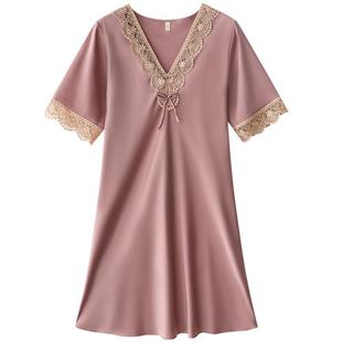 春夏季冰丝睡裙女款新款性感睡衣丝绸睡裙家居服蕾丝甜美连衣裙