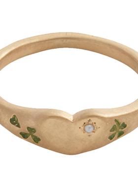 Fable四叶草爱心珍珠珐琅彩戒指原创设计轻奢指环礼物送女友